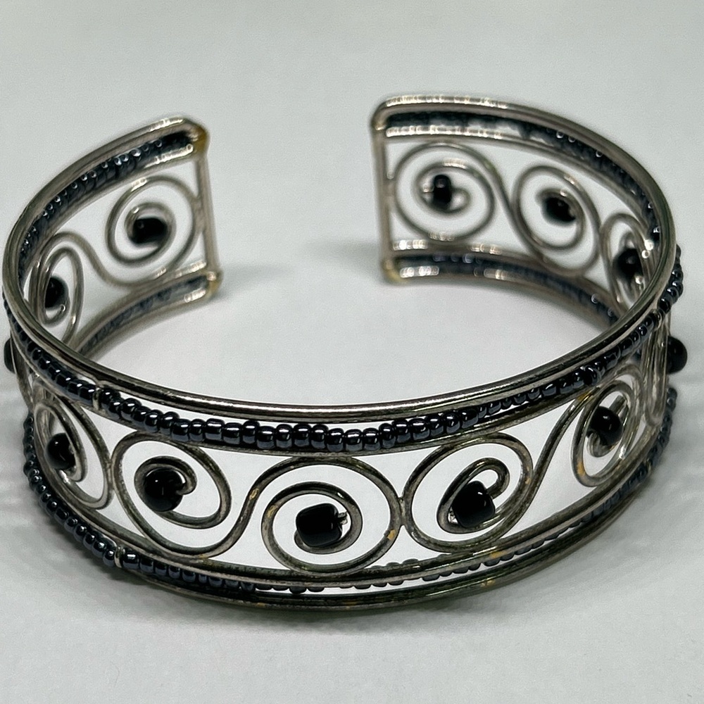 Elegant Silver and Black Cuff Bracelet